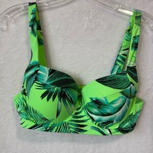 TiniBikini Swimwear Green Tropical Leaf Print Bikini Top Size Large